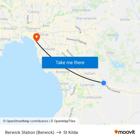 Berwick Station to St Kilda map