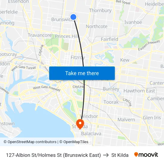 Albion St/Holmes St #127 to St Kilda map