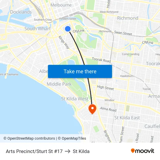 Arts Precinct/Sturt St #17 to St Kilda map