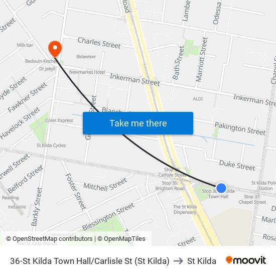 36-St Kilda Town Hall/Carlisle St (St Kilda) to St Kilda map