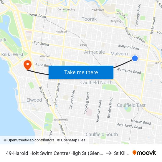 49-Harold Holt Swim Centre/High St (Glen Iris) to St Kilda map