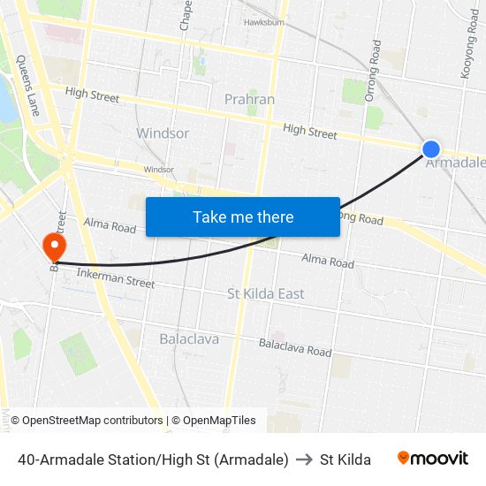 40-Armadale Station/High St (Armadale) to St Kilda map