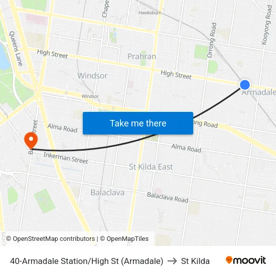 Armadale Station/High St #40 to St Kilda map