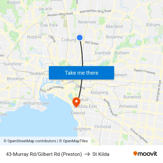 Murray Rd/Gilbert Rd #43 to St Kilda map