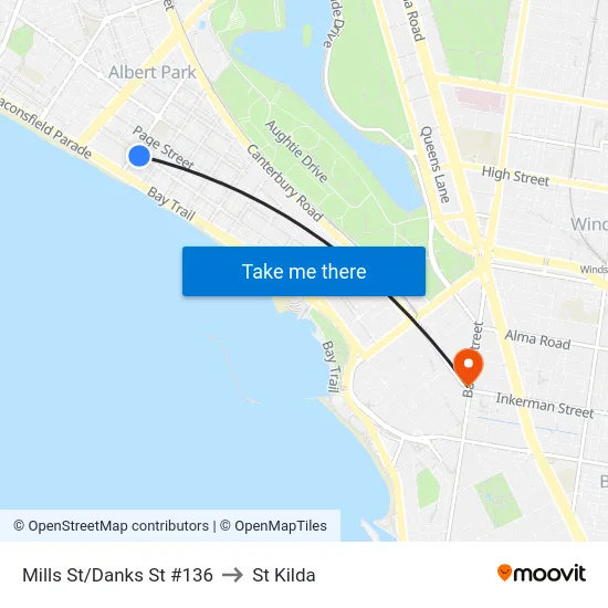 Mills St/Danks St #136 to St Kilda map