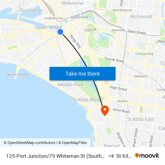 125-Port Junction/79 Whiteman St (Southbank) to St Kilda map