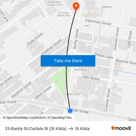 33-Barkly St/Carlisle St (St Kilda) to St Kilda map