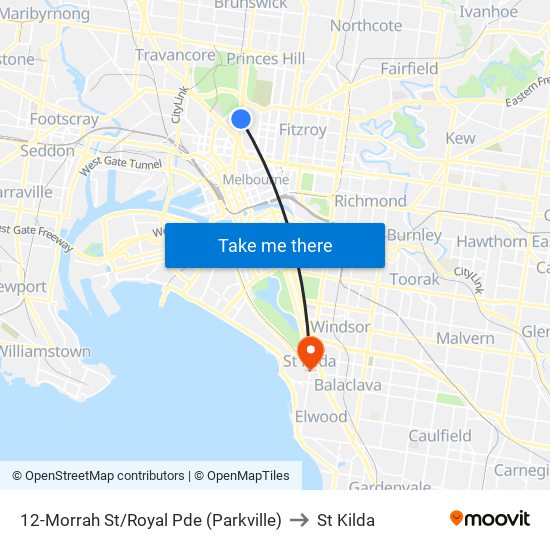 12-Morrah St/Royal Pde (Parkville) to St Kilda map