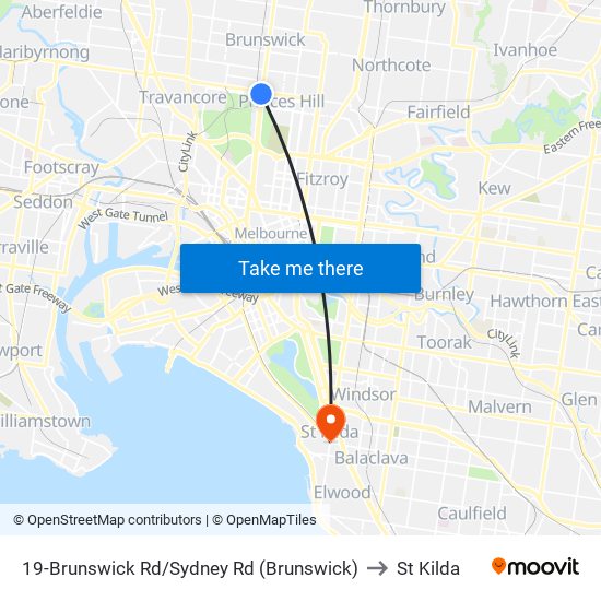 19-Brunswick Rd/Sydney Rd (Brunswick) to St Kilda map