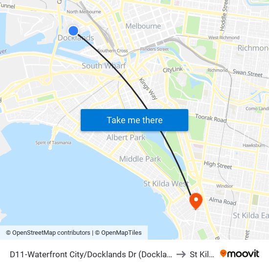D11-Waterfront City/Docklands Dr (Docklands) to St Kilda map