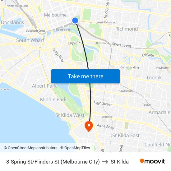 8-Spring St/Flinders St (Melbourne City) to St Kilda map