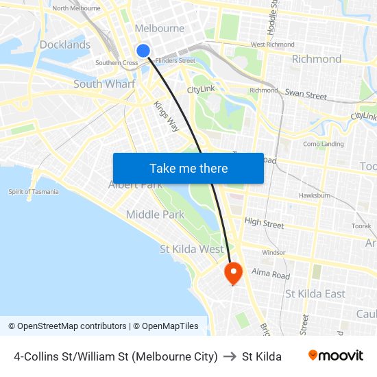 4-Collins St/William St (Melbourne City) to St Kilda map