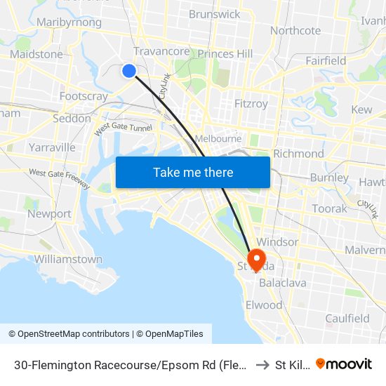 30-Flemington Racecourse/Epsom Rd (Flemington) to St Kilda map