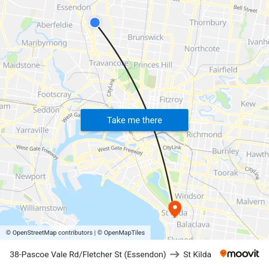 Pascoe Vale Rd/Fletcher St #38 to St Kilda map