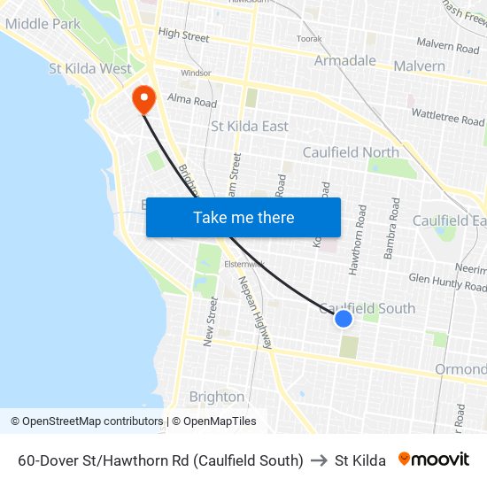 60-Dover St/Hawthorn Rd (Caulfield South) to St Kilda map