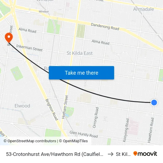 Crotonhurst Ave/Hawthorn Rd #53 to St Kilda map