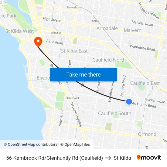 Kambrook Rd/Glenhuntly Rd #56 to St Kilda map
