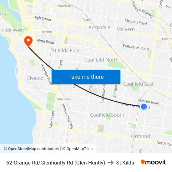 Grange Rd/Glenhuntly Rd #62 to St Kilda map