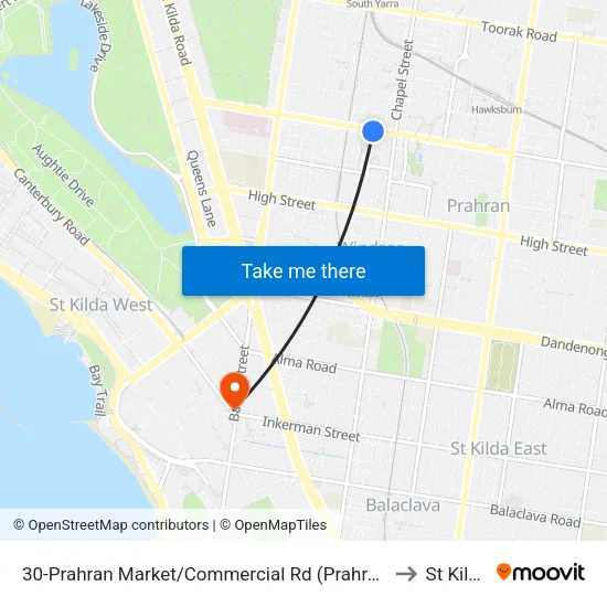 Prahran Market/Commercial Rd #30 to St Kilda map