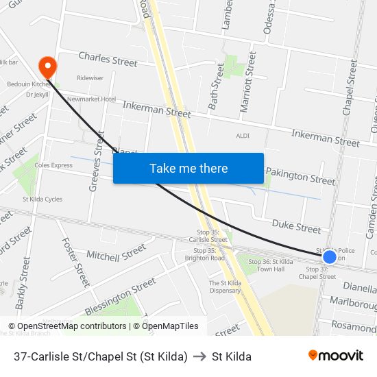 37-Carlisle St/Chapel St (St Kilda) to St Kilda map