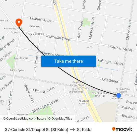 37-Carlisle St/Chapel St (St Kilda) to St Kilda map