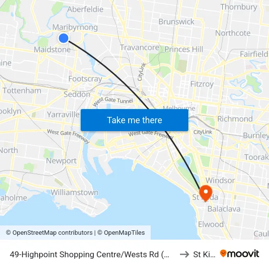 Highpoint Shopping Centre/Wests Rd #49 to St Kilda map