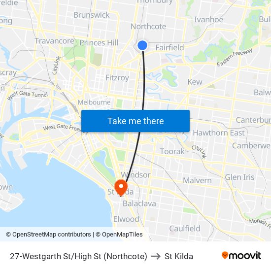 27-Westgarth St/High St (Northcote) to St Kilda map