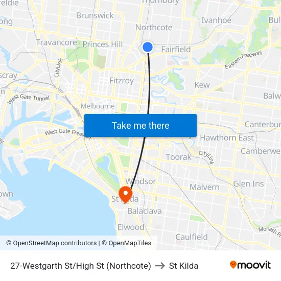 Westgarth St/High St #27 to St Kilda map