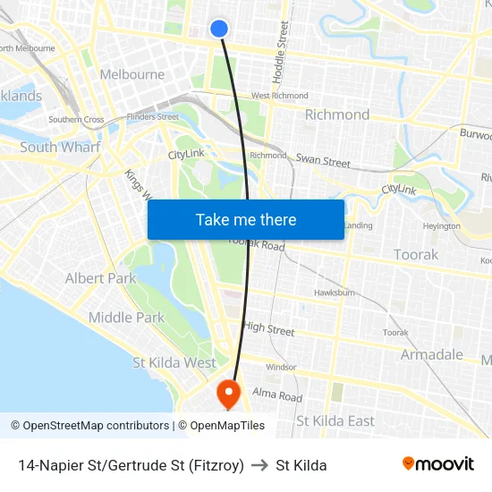 Napier St/Gertrude St #14 to St Kilda map