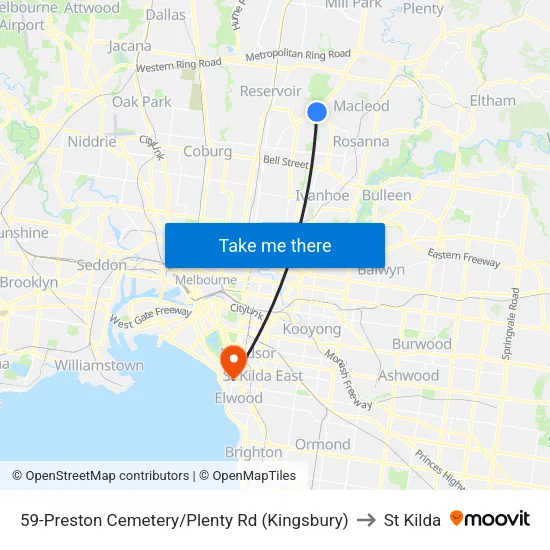 Preston Cemetery/Plenty Rd #59 to St Kilda map