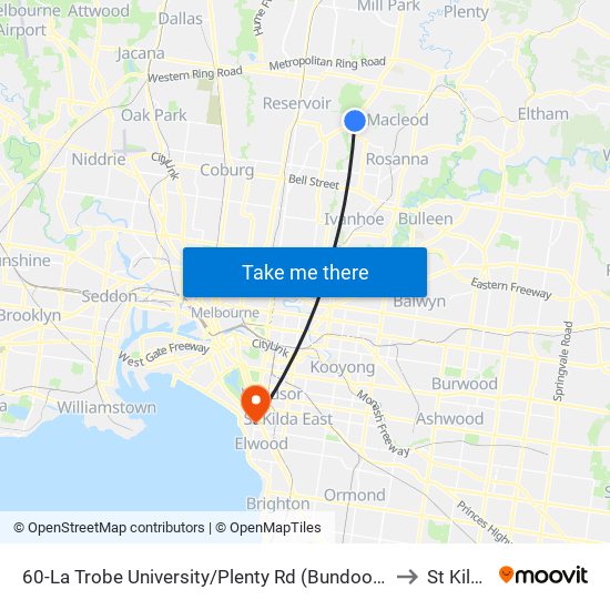 60-La Trobe University/Plenty Rd (Bundoora) to St Kilda map