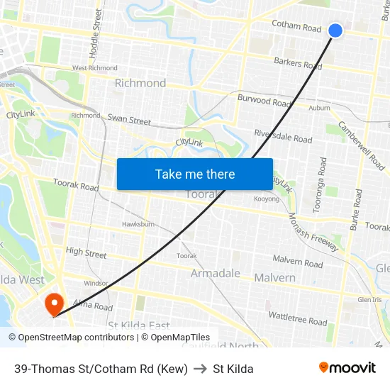 Thomas St/Cotham Rd #39 to St Kilda map