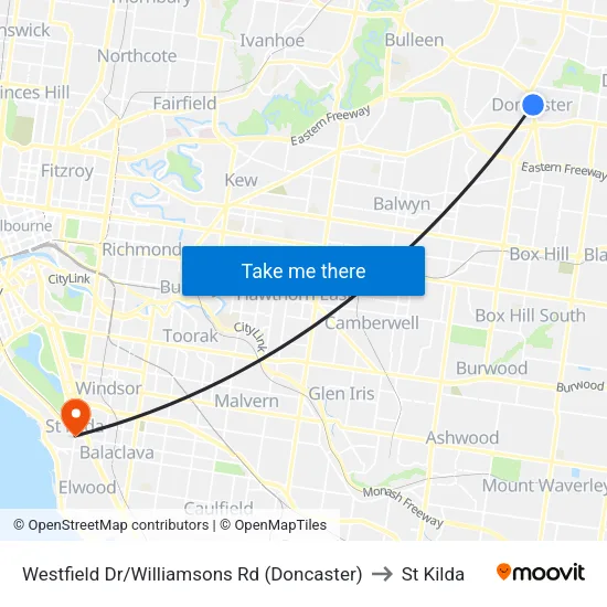 Westfield Dr/Williamsons Rd to St Kilda map