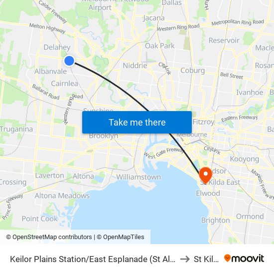 Keilor Plains Station/East Esplanade (St Albans) to St Kilda map