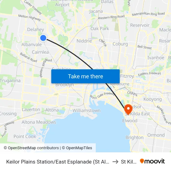 Keilor Plains Station/East Esplanade to St Kilda map