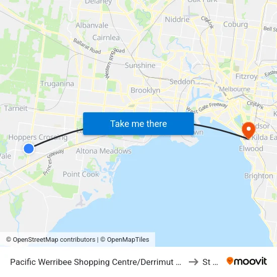 Pacific Werribee Shopping Centre/Derrimut Rd to St Kilda map