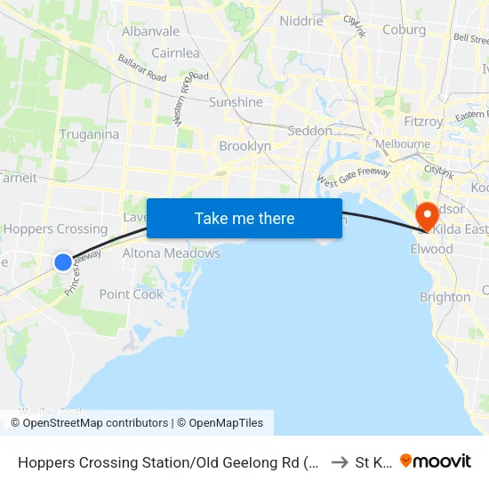 Hoppers Crossing Station/Old Geelong Rd to St Kilda map