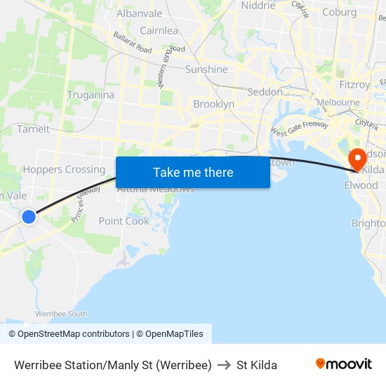 Werribee Station/Manly St (Werribee) to St Kilda map