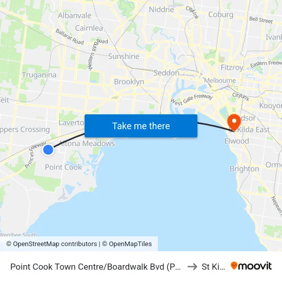 Point Cook Shopping Centre/Boardwalk Bvd to St Kilda map