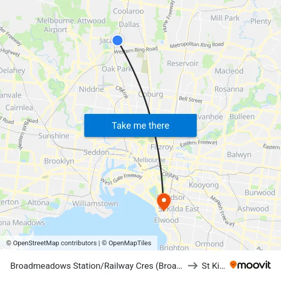 Broadmeadows Station/Railway Cres to St Kilda map