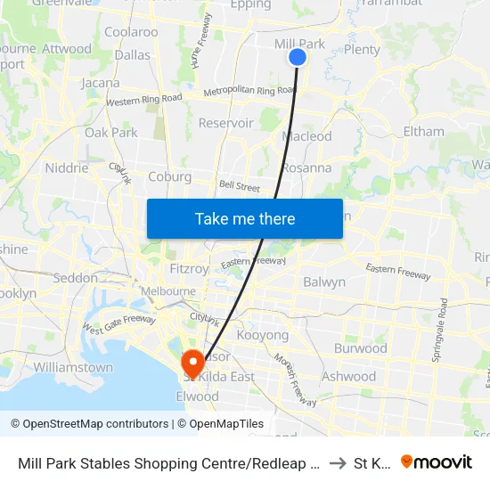Mill Park Stables Shopping Centre/Redleap Ave to St Kilda map