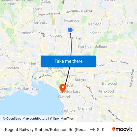 Regent Station/Robinson Rd to St Kilda map