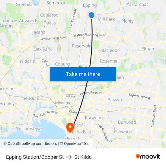 Epping Station/Cooper St to St Kilda map