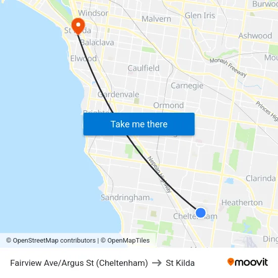 Fairview Ave/Argus St to St Kilda map