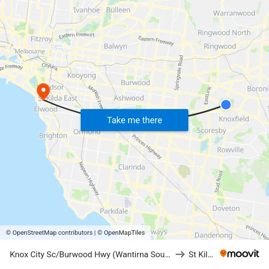 Knox City Shopping Centre to St Kilda map