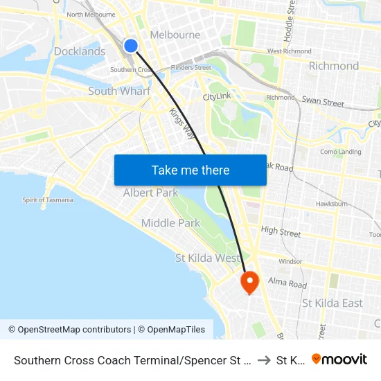 Southern Cross Coach Terminal/Spencer St to St Kilda map