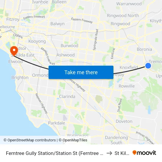 Ferntree Gully Station/Station St to St Kilda map