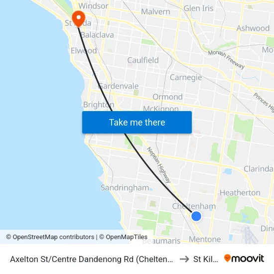 Axelton St/Centre Dandenong Rd to St Kilda map