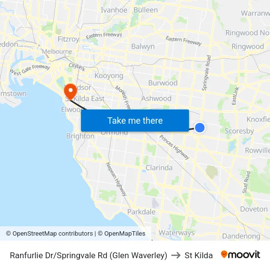 Ranfurlie Dr/Springvale Rd to St Kilda map