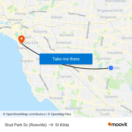 Stud Park Sc to St Kilda map